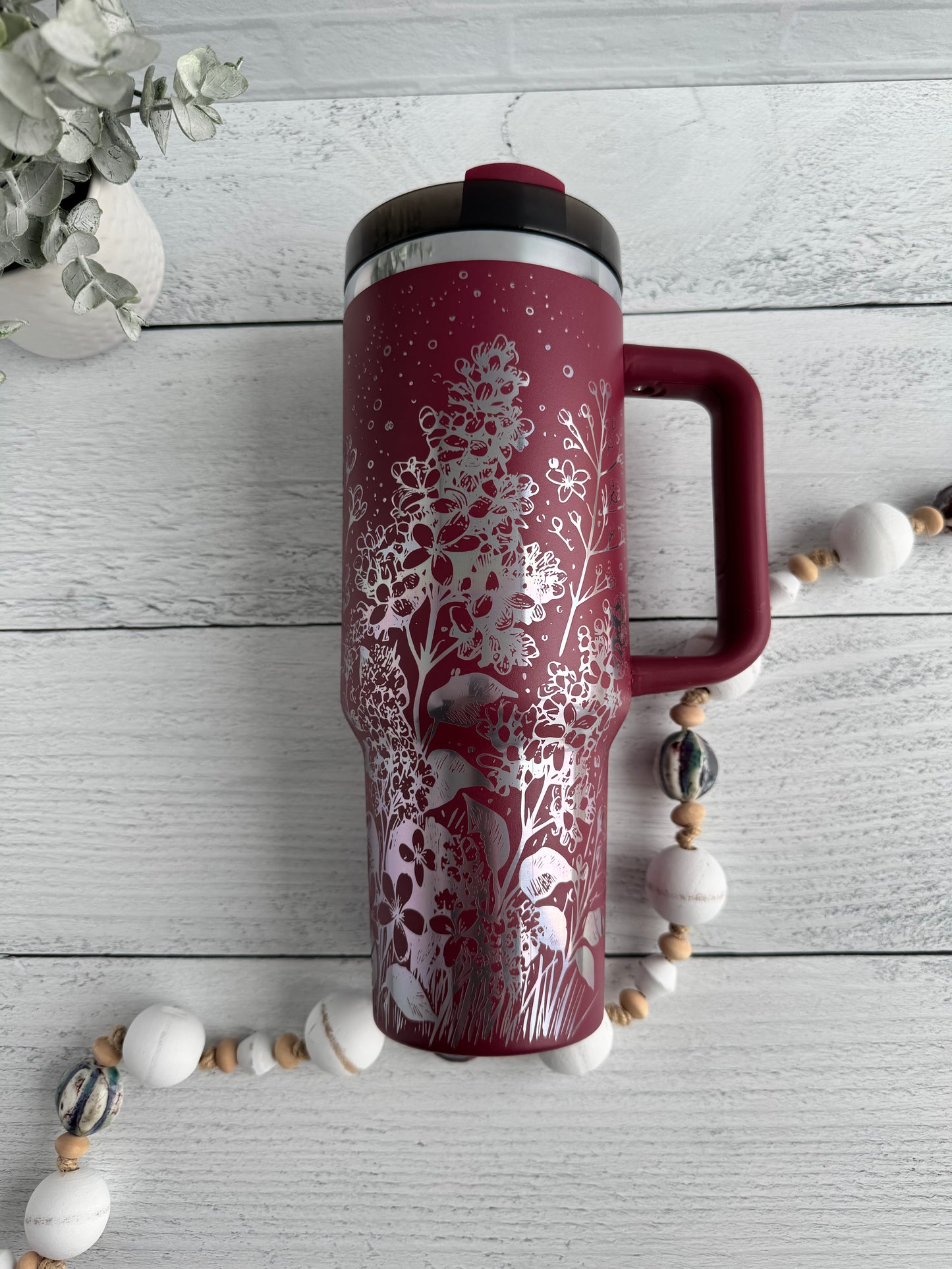 40 Oz Tumbler - Wildflowers on Cranberry RTS
