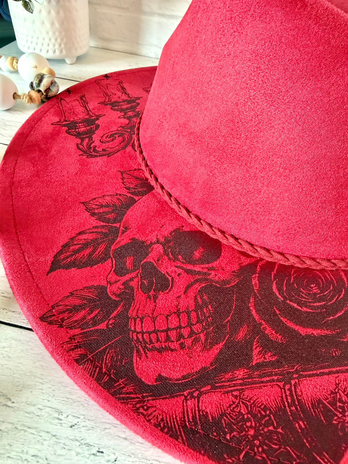 Dark Romance on Red Wide Brim Hat