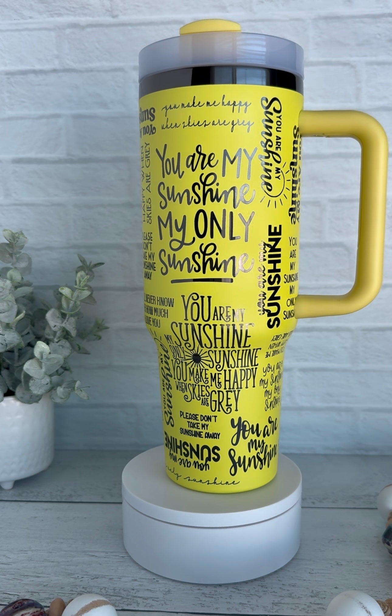 40 Oz Tumbler - You Are My Sunshine Yellow engraves Black RTS