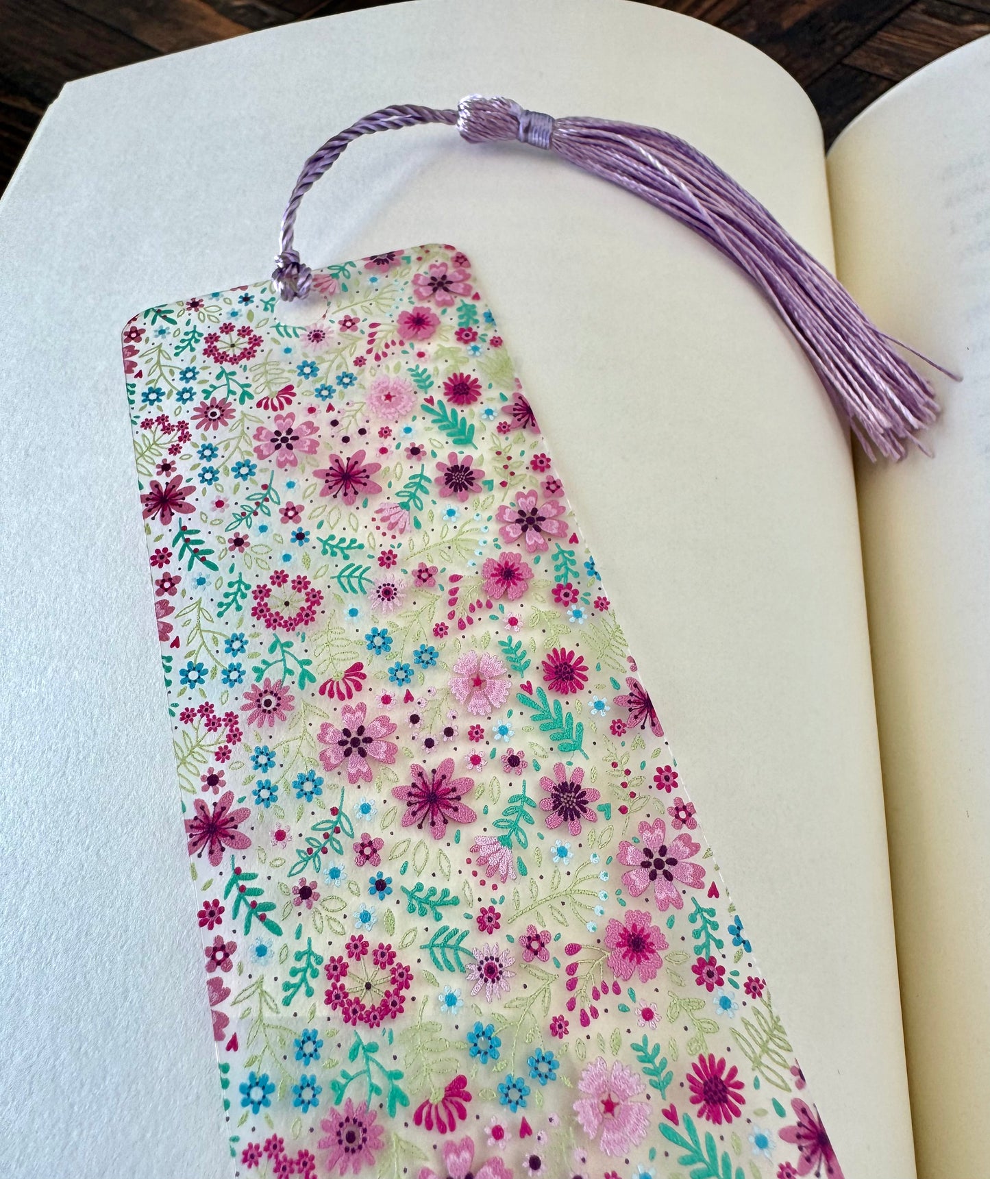 Pink and Teal Floral Bookmark