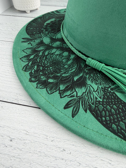 Serpent Garden on Emerald Green Wide Brim Hat