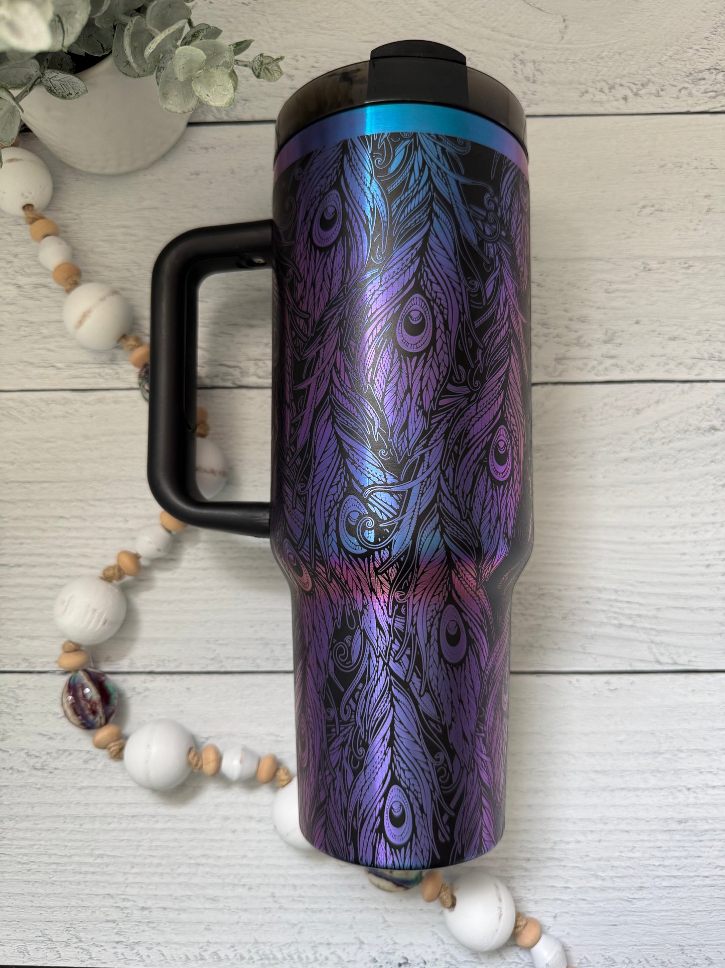 40 oz Tumbler - Peacock Feathers on Chroma RTS