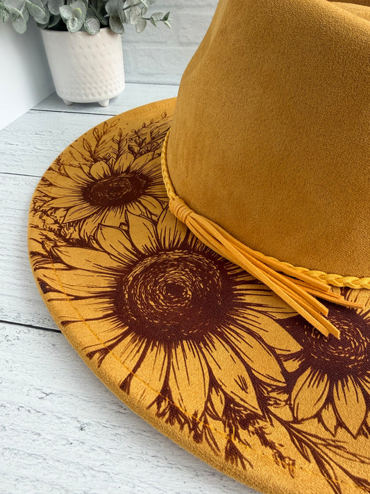 Sunflower on Mustard Yellow Wide Brim Hat