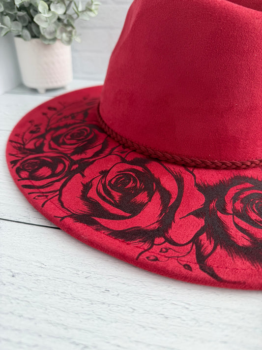 Roses on Red Wide Brim Hat