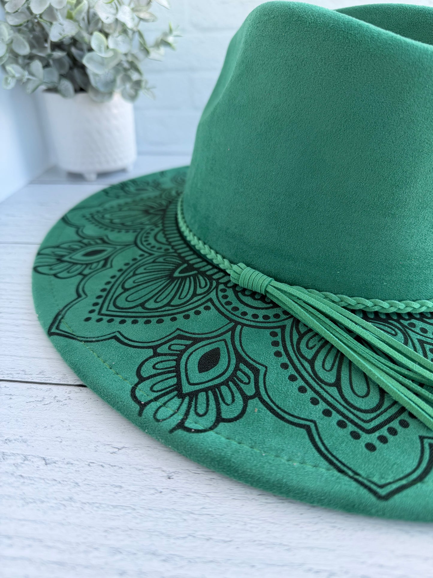 Mandala on Emerald Green Wide Brim Hat