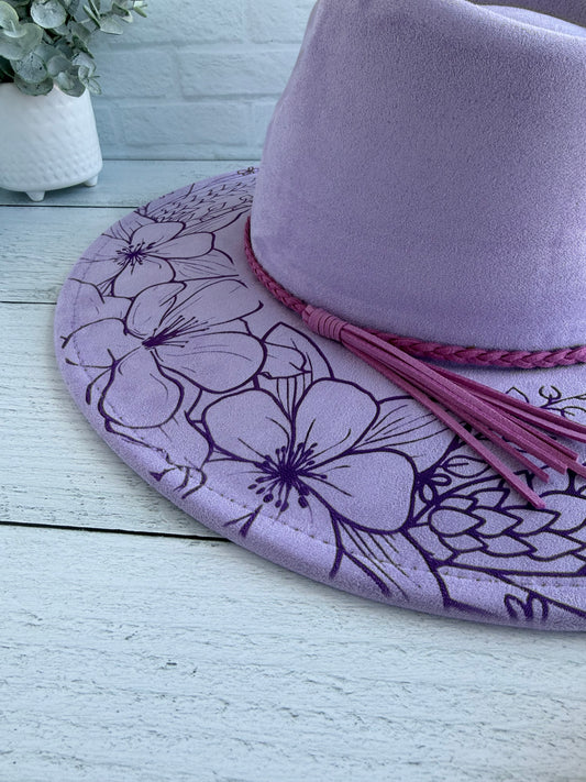 Colorado Columbine on Lavender Wide Brim Hat
