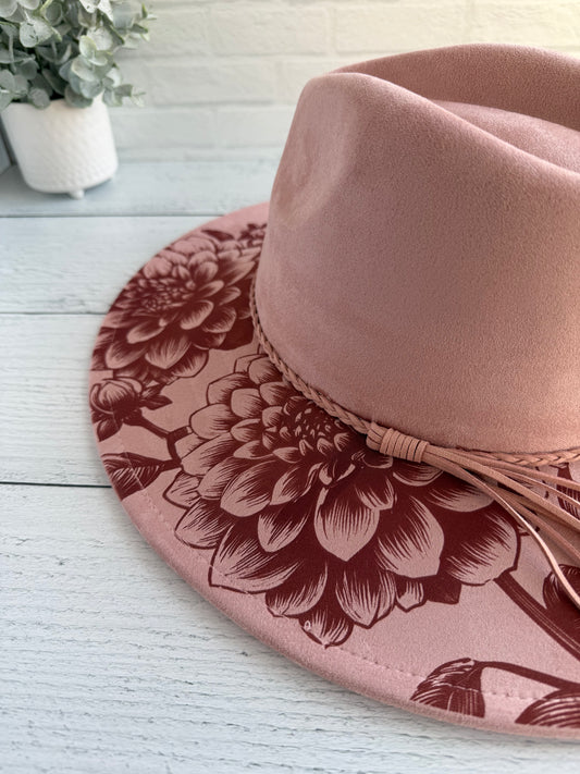 Dahlia on Dusty Pink Wide Brim Hat