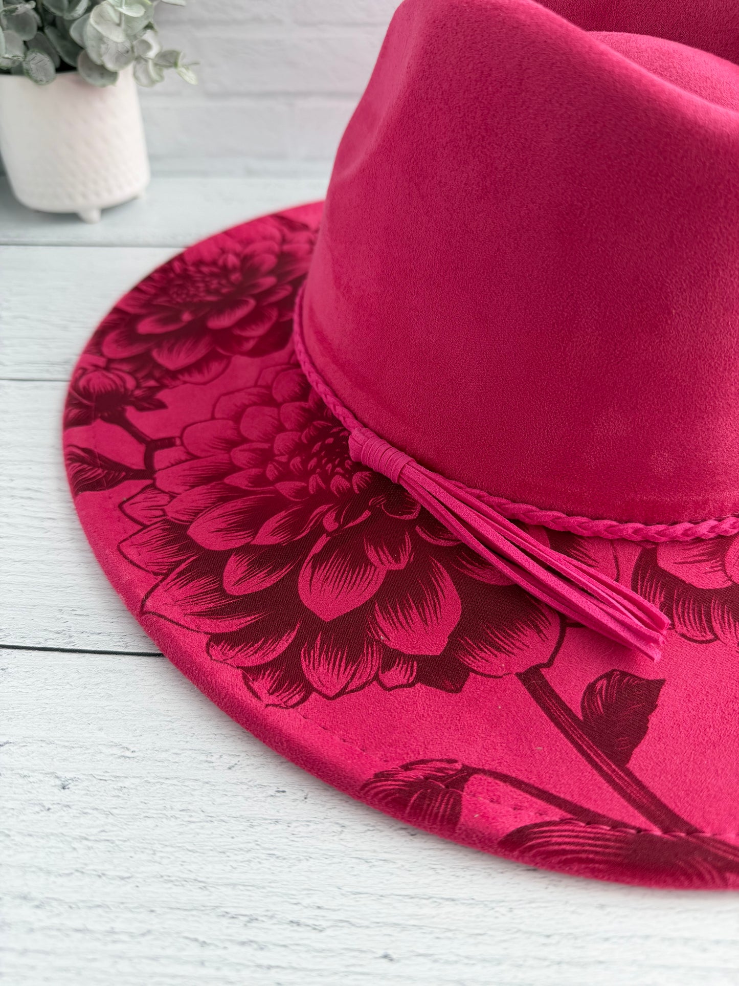 Dahlia on Fuchsia Wide Brim Hat