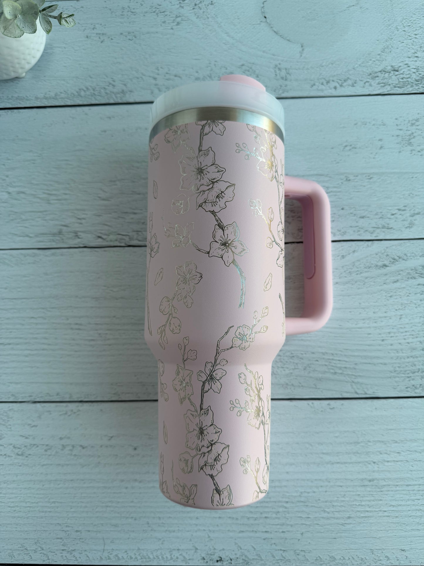 40 oz Tumbler - Cherry Blossoms on Light Pink RTS
