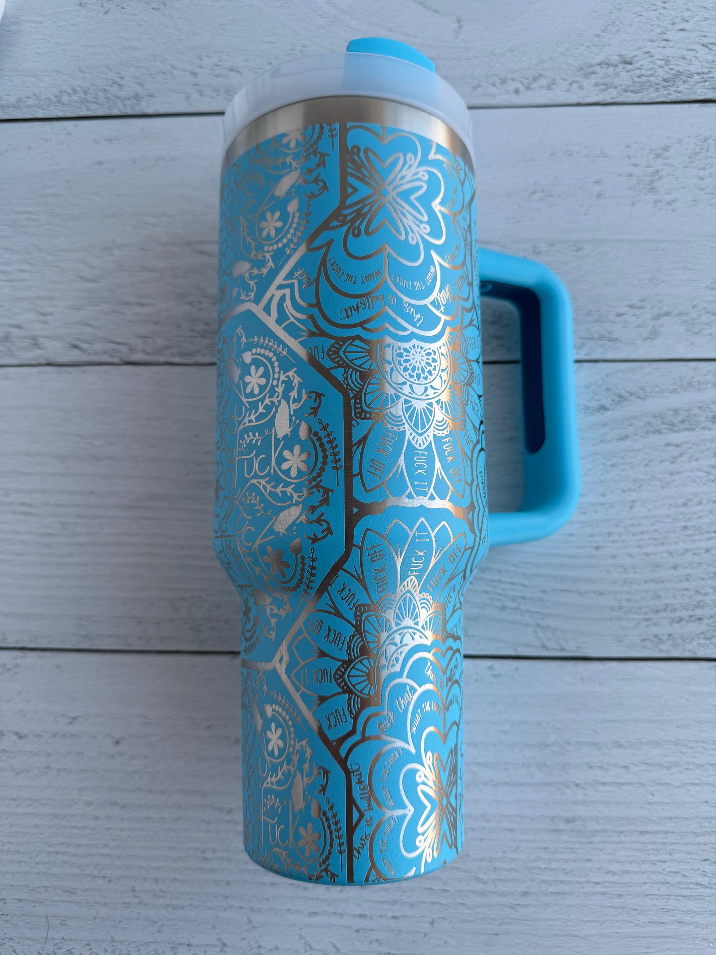 40 oz Tumbler - F-Bomb Mandala on Caribbean Blue RTS
