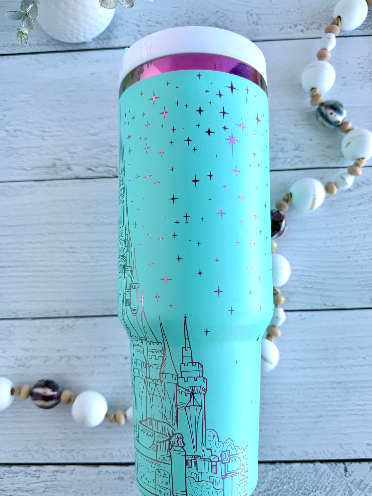 40 Oz Tumbler - Magical Castle Aqua on Rainbow RTS