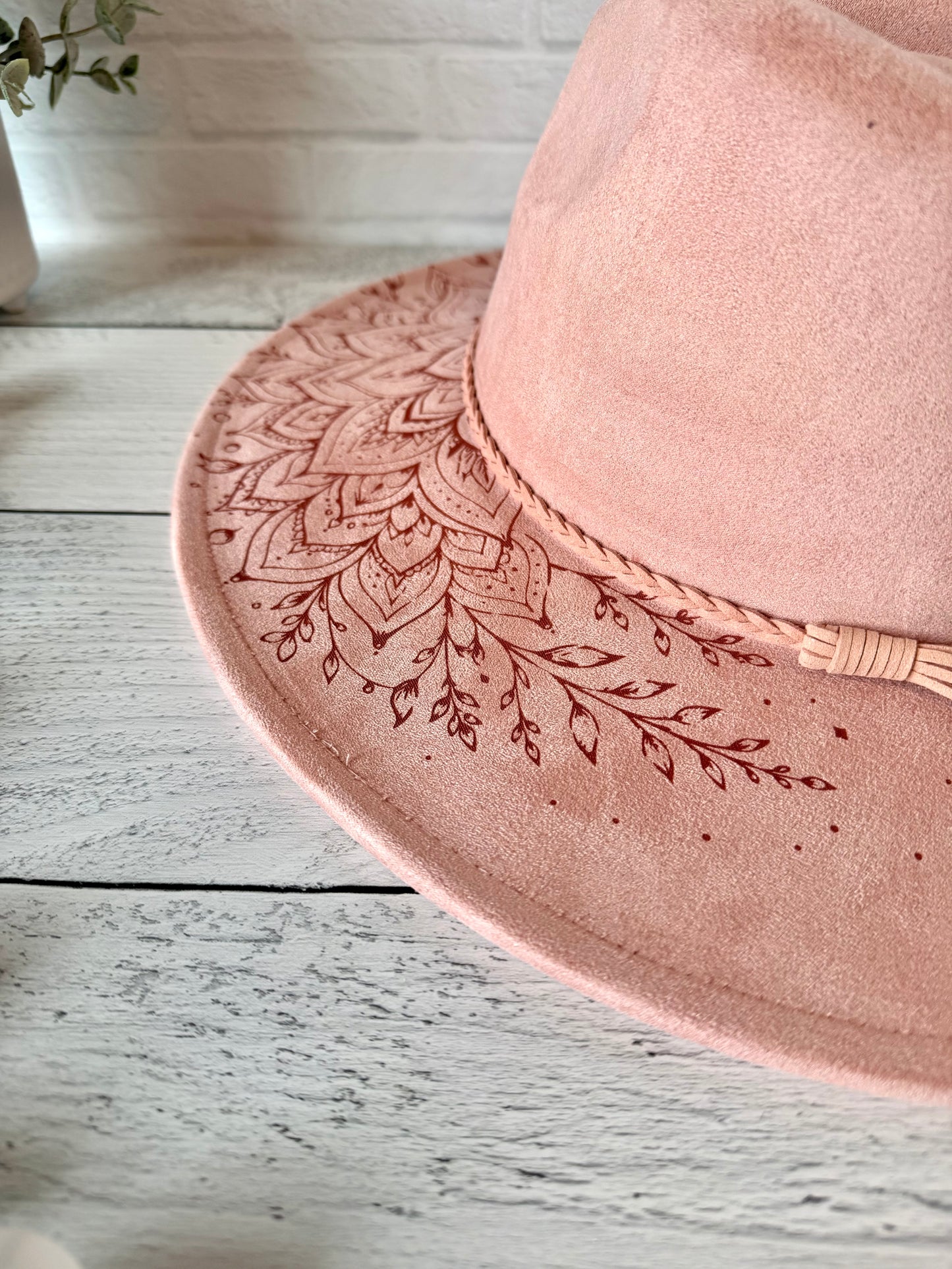 Mystical Mandala on Dusty Pink Wide Brim Hat