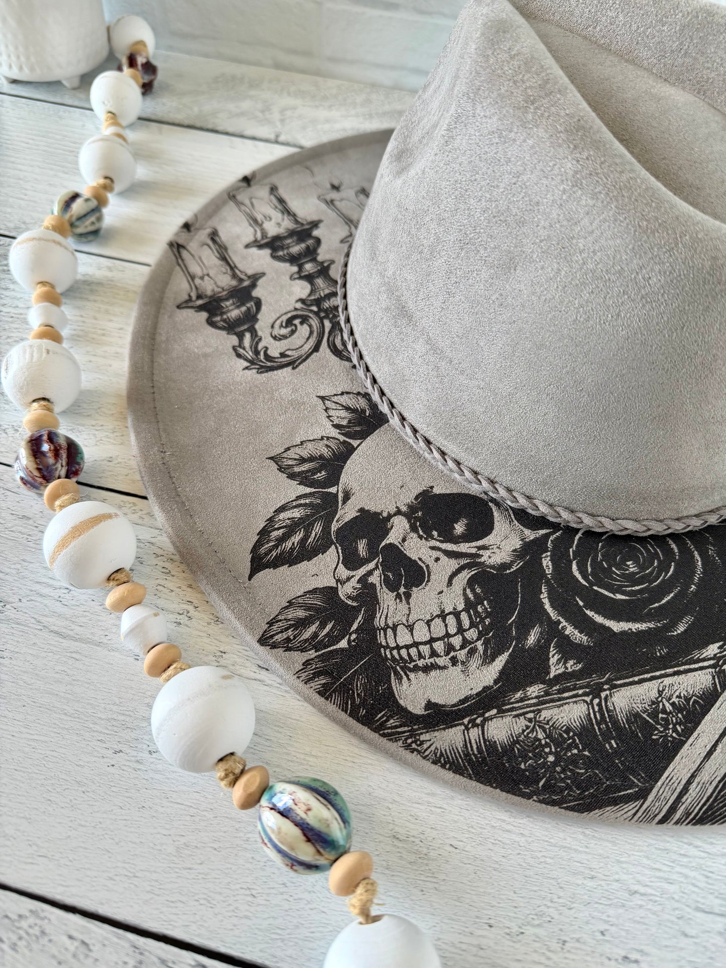 Dark Romance on Grey Wide Brim Hat