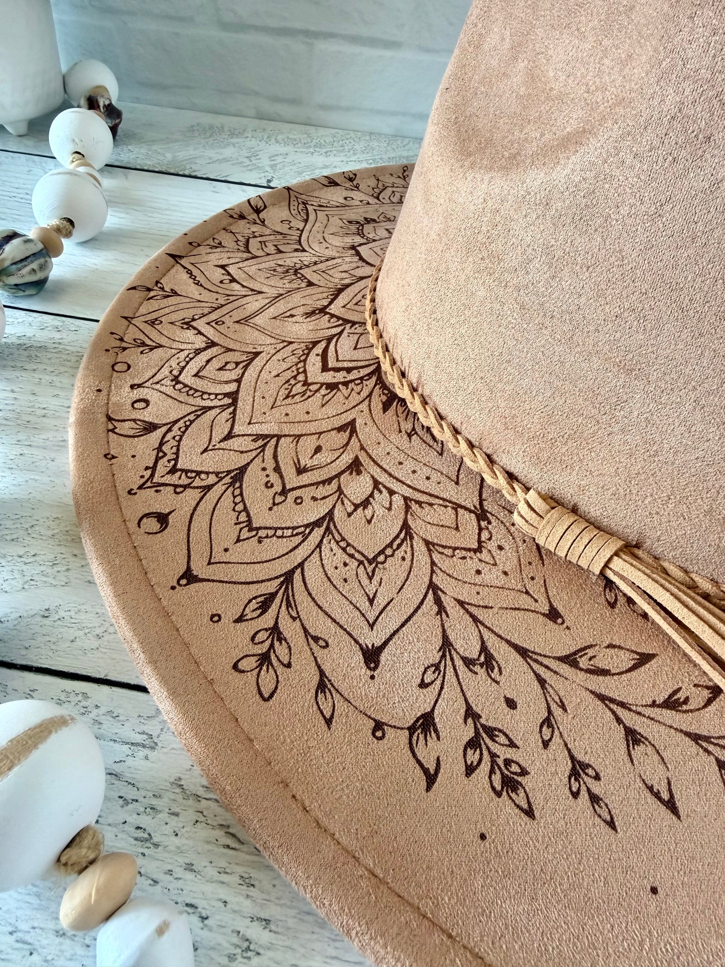 Mystical Mandala on Khaki Wide Brim Hat