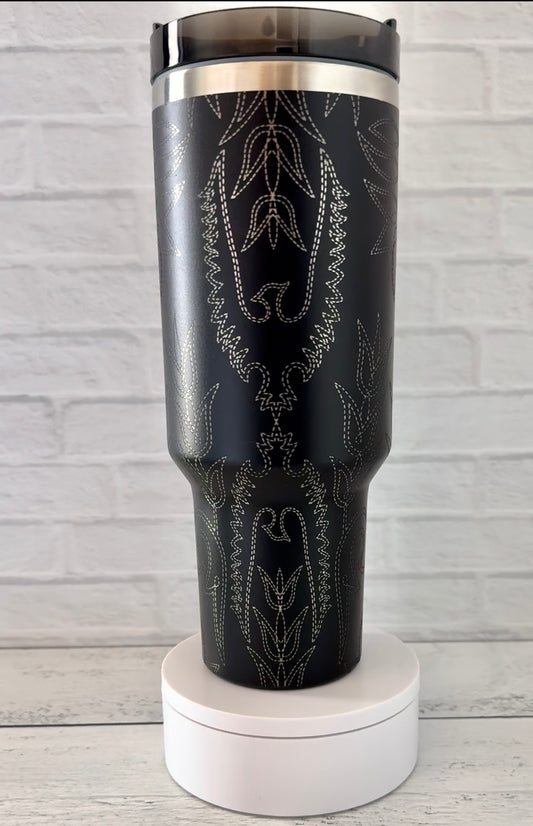 40 Oz Tumbler - Cowboy Boots on Black RTS