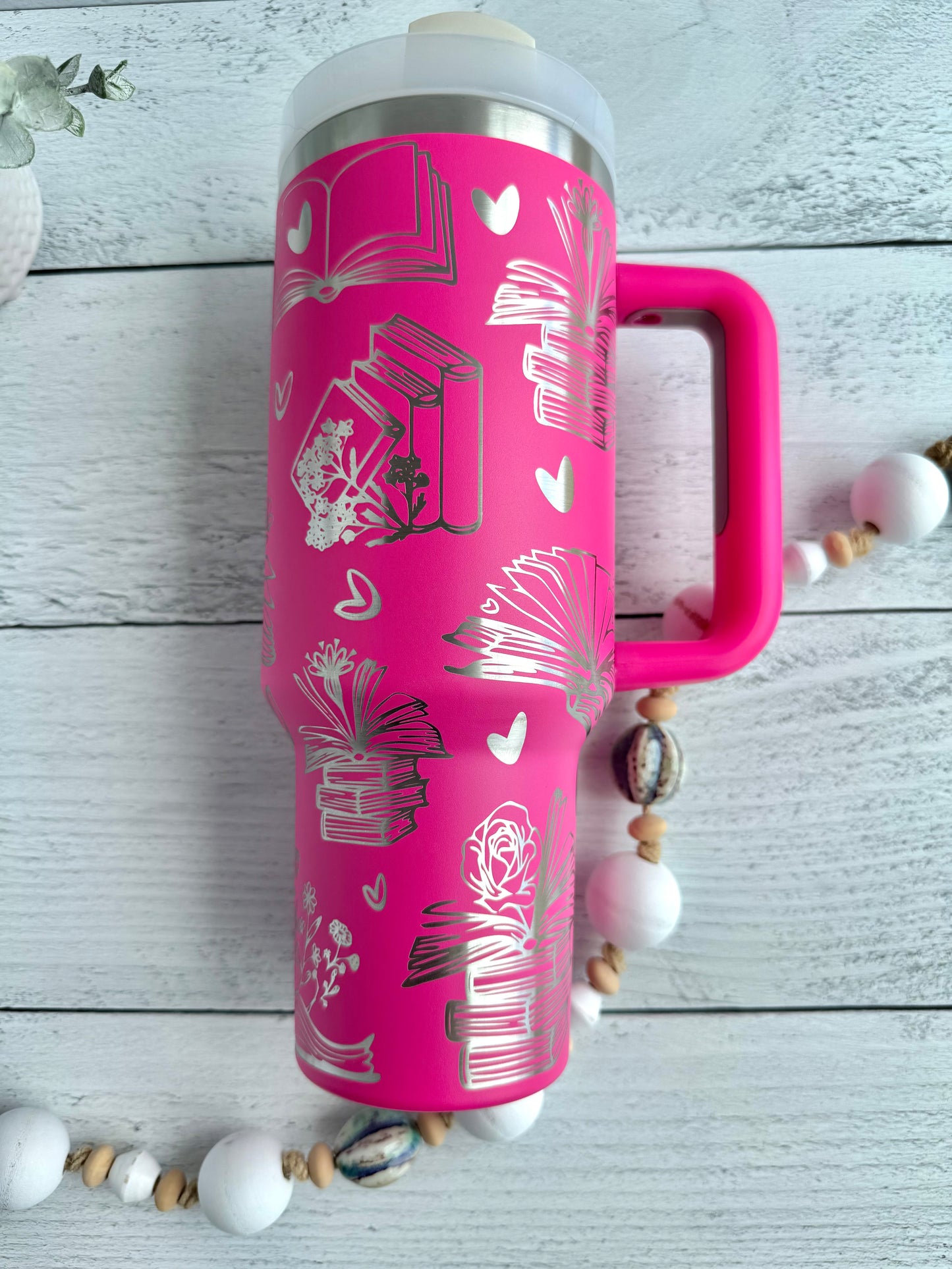 40 oz Tumbler - Book Lover on Hot Pink RTS