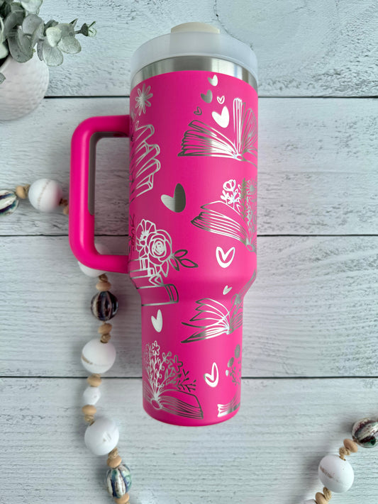 40 oz Tumbler - Book Lover on Hot Pink RTS