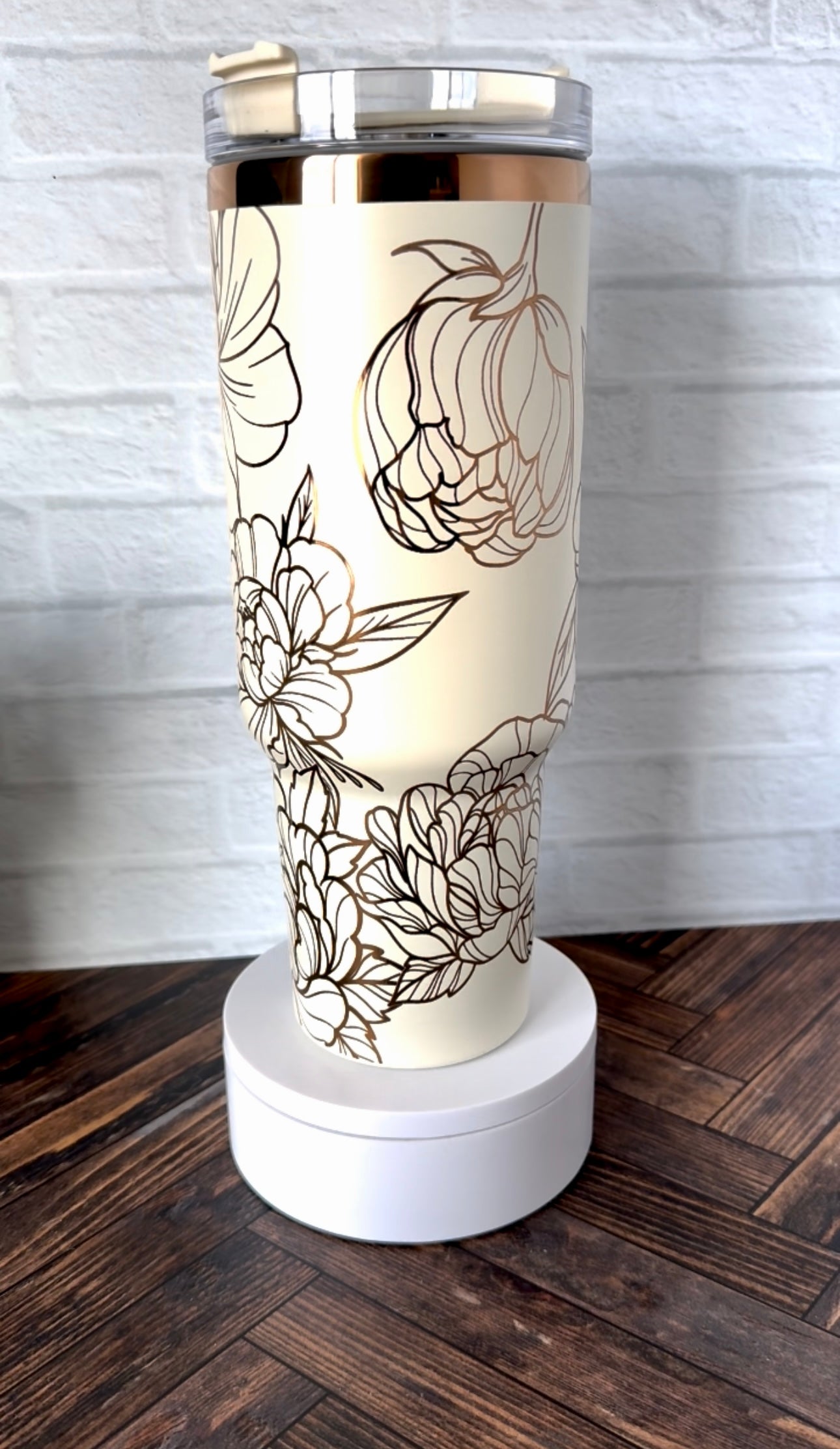 40 Oz Tumbler - Peonies - Cream and Copper RTS