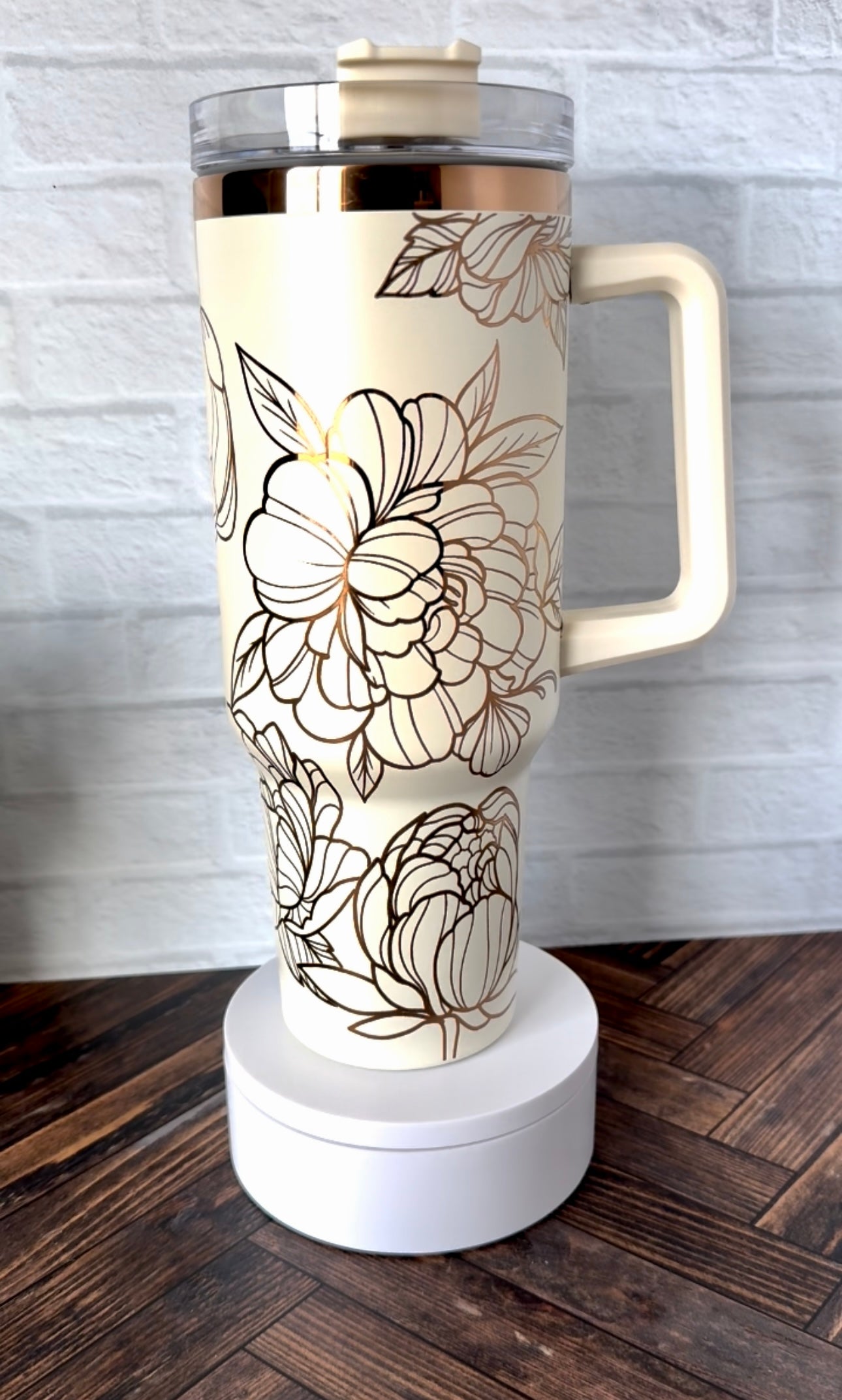 40 Oz Tumbler - Peonies - Cream and Copper RTS