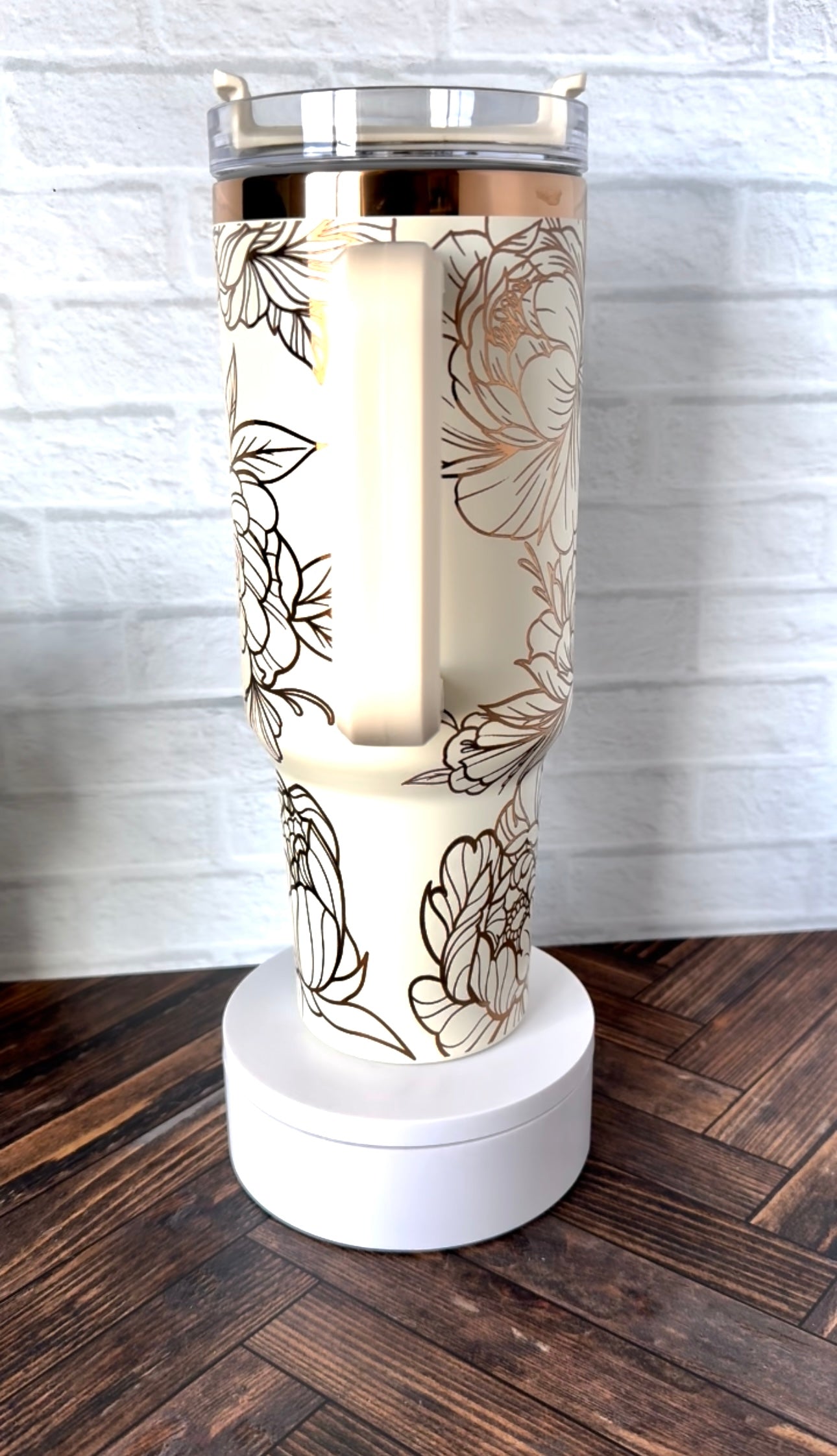 40 Oz Tumbler - Peonies - Cream and Copper RTS