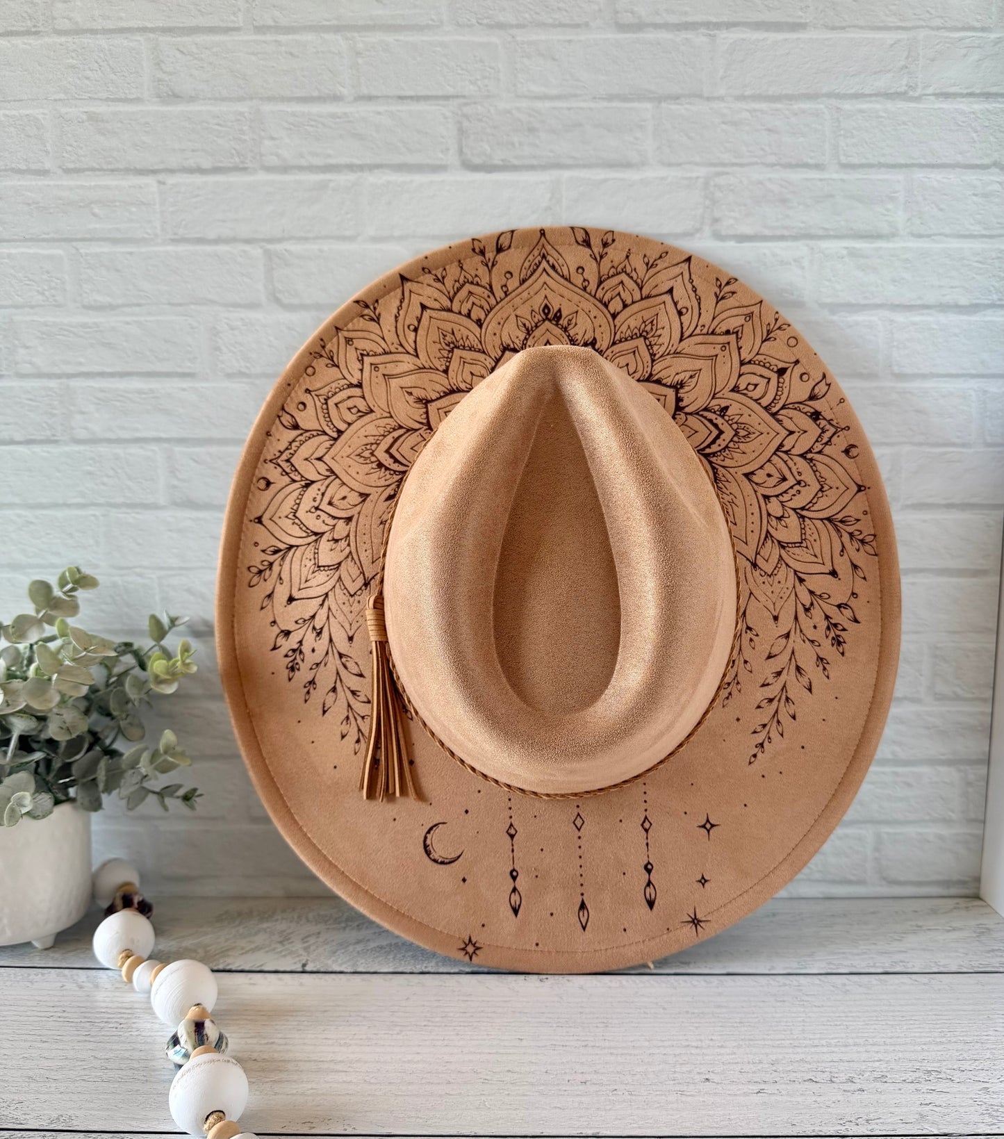 Mystical Mandala on Khaki Wide Brim Hat