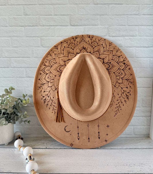Mystical Mandala on Khaki Wide Brim Hat