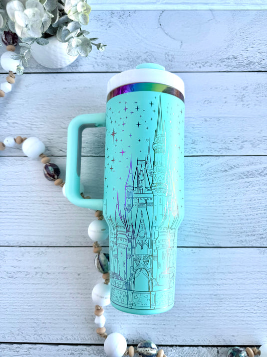 40 Oz Tumbler - Magical Castle Aqua on Rainbow RTS