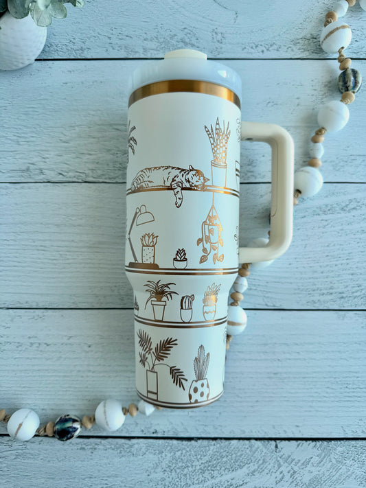 40 oz Tumbler - I like plants Cream on Brushed Copper RTS