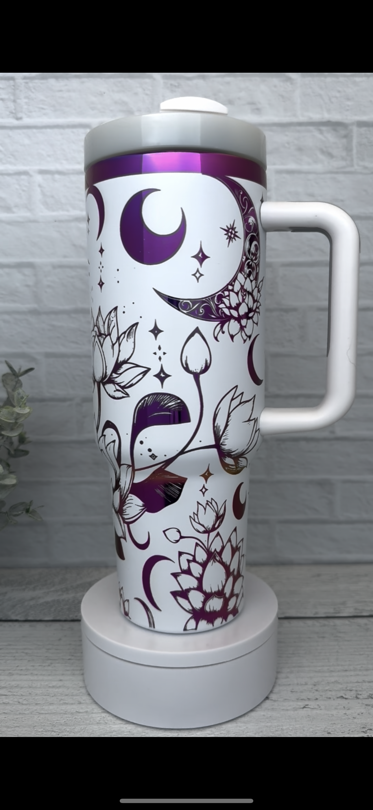 40 oz Lotus Moon on White engraves Purple RTS