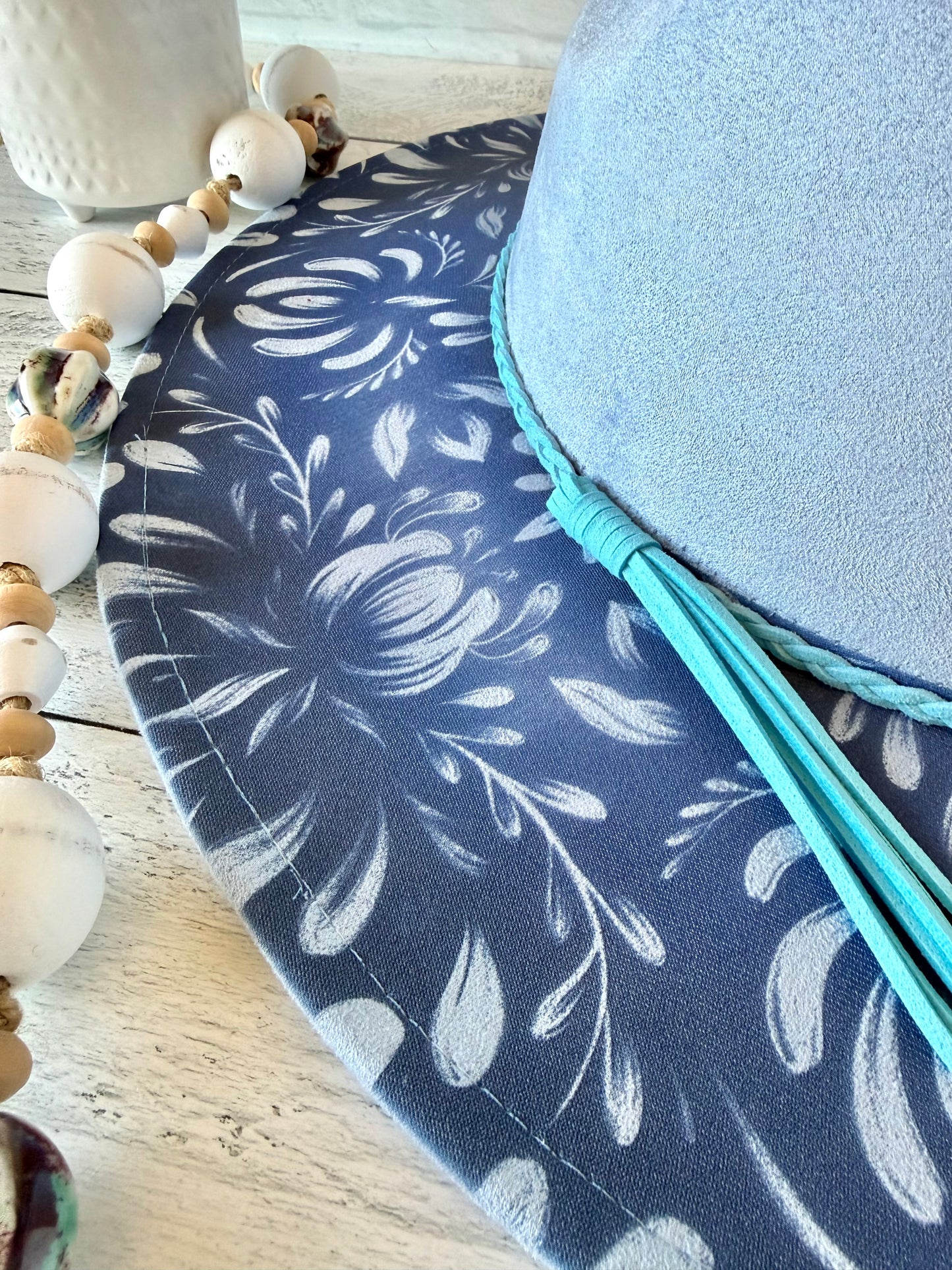 China Pattern on Powder Blue Wide Brim Hat