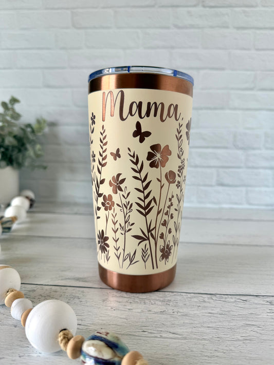 20 oz Tumbler - Mama Wildflower - Cream engraves Copper RTS