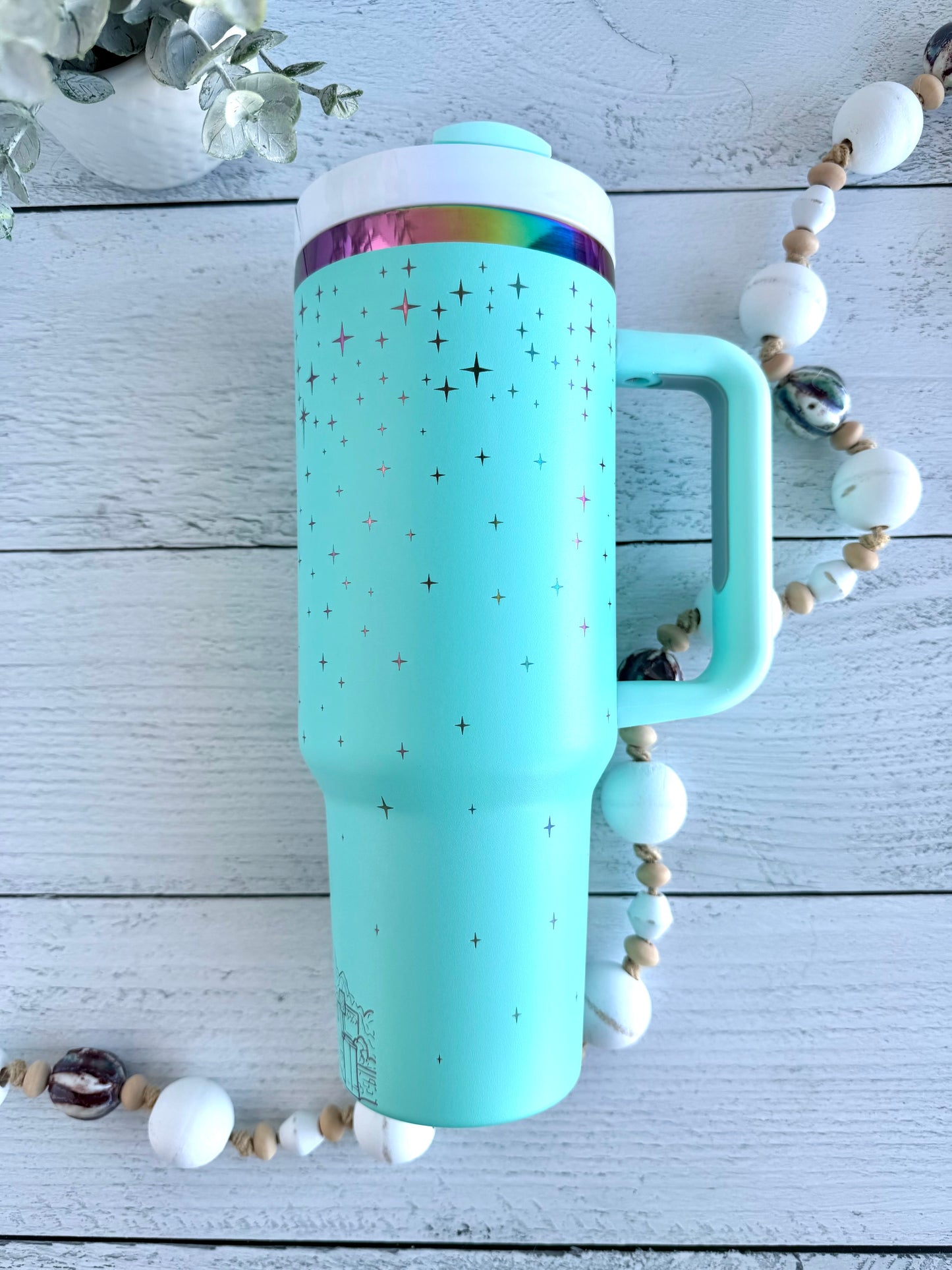 40 Oz Tumbler - Magical Castle Aqua on Rainbow RTS