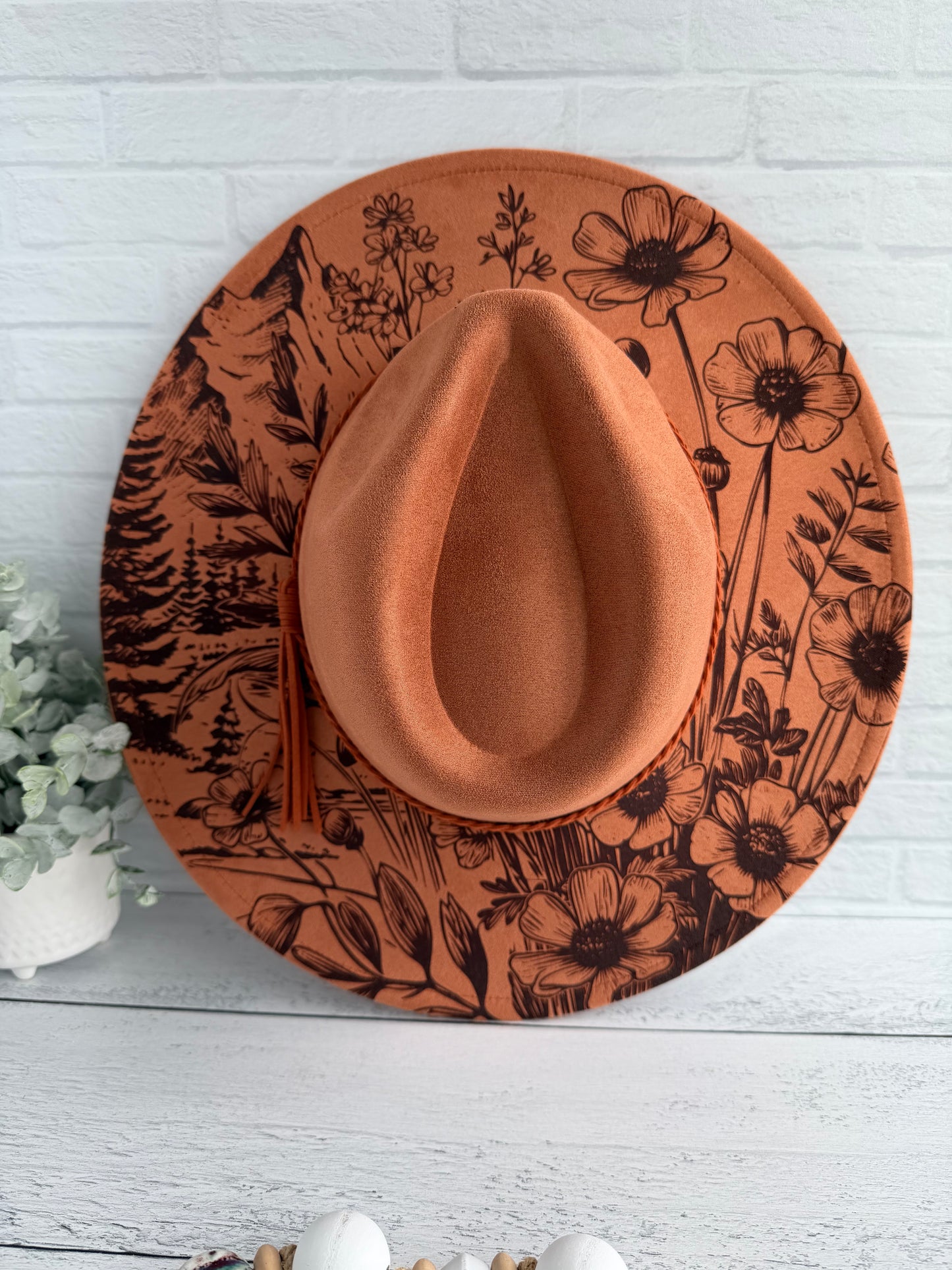 Mountain Blooms on Terra Cotta Wide Brim Hat