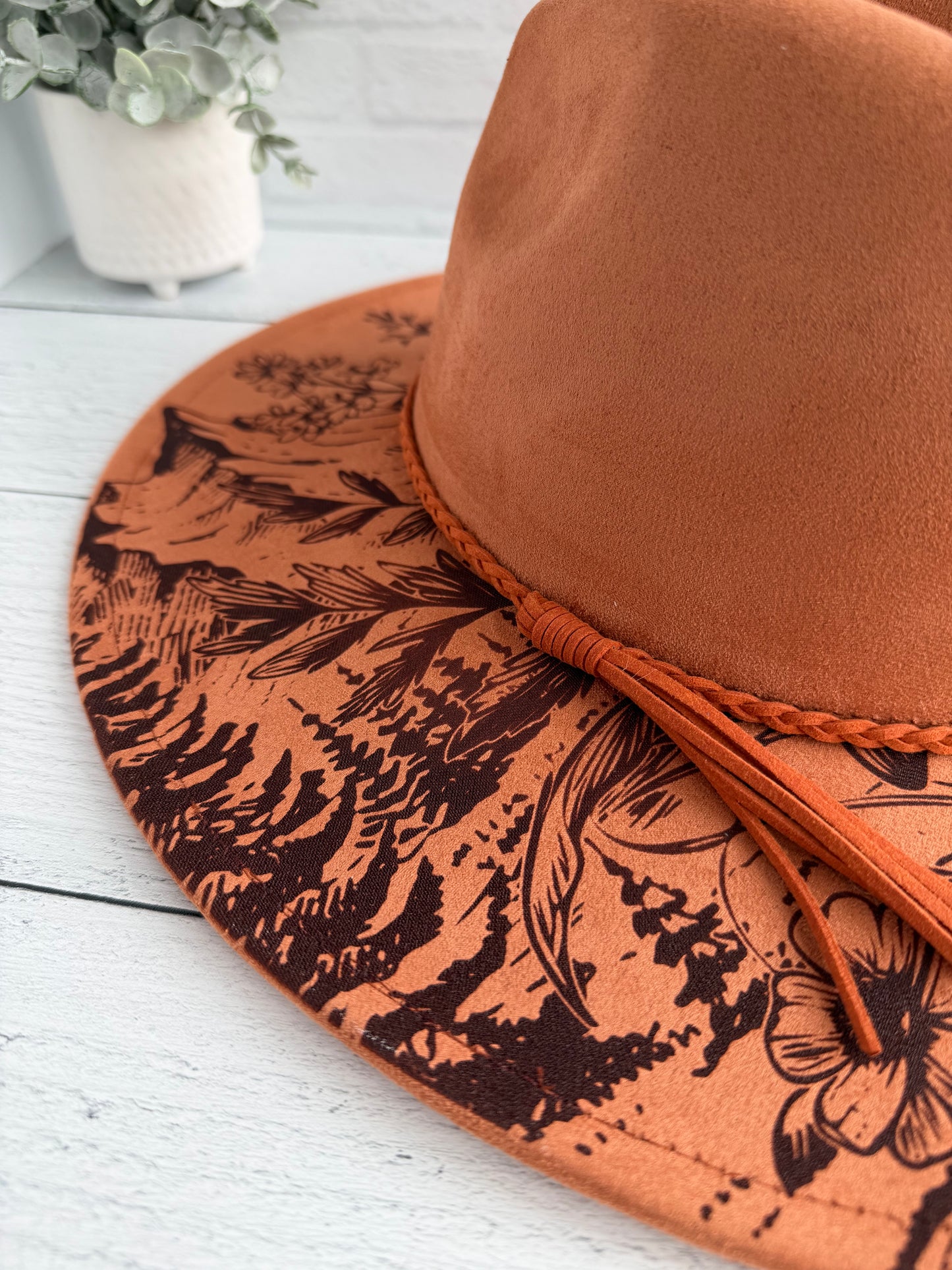 Mountain Blooms on Terra Cotta Wide Brim Hat