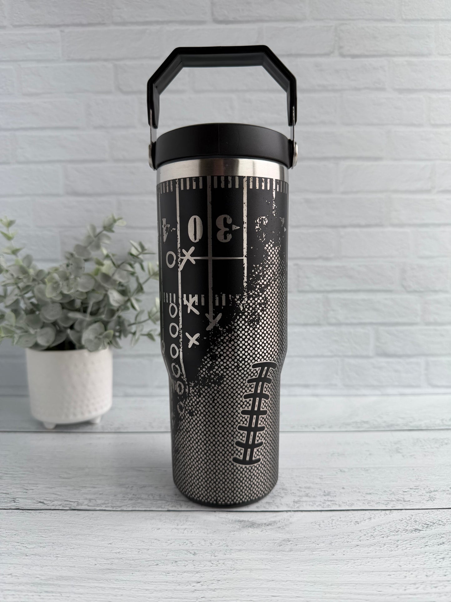 30 oz Tumbler - Football on Black RTS