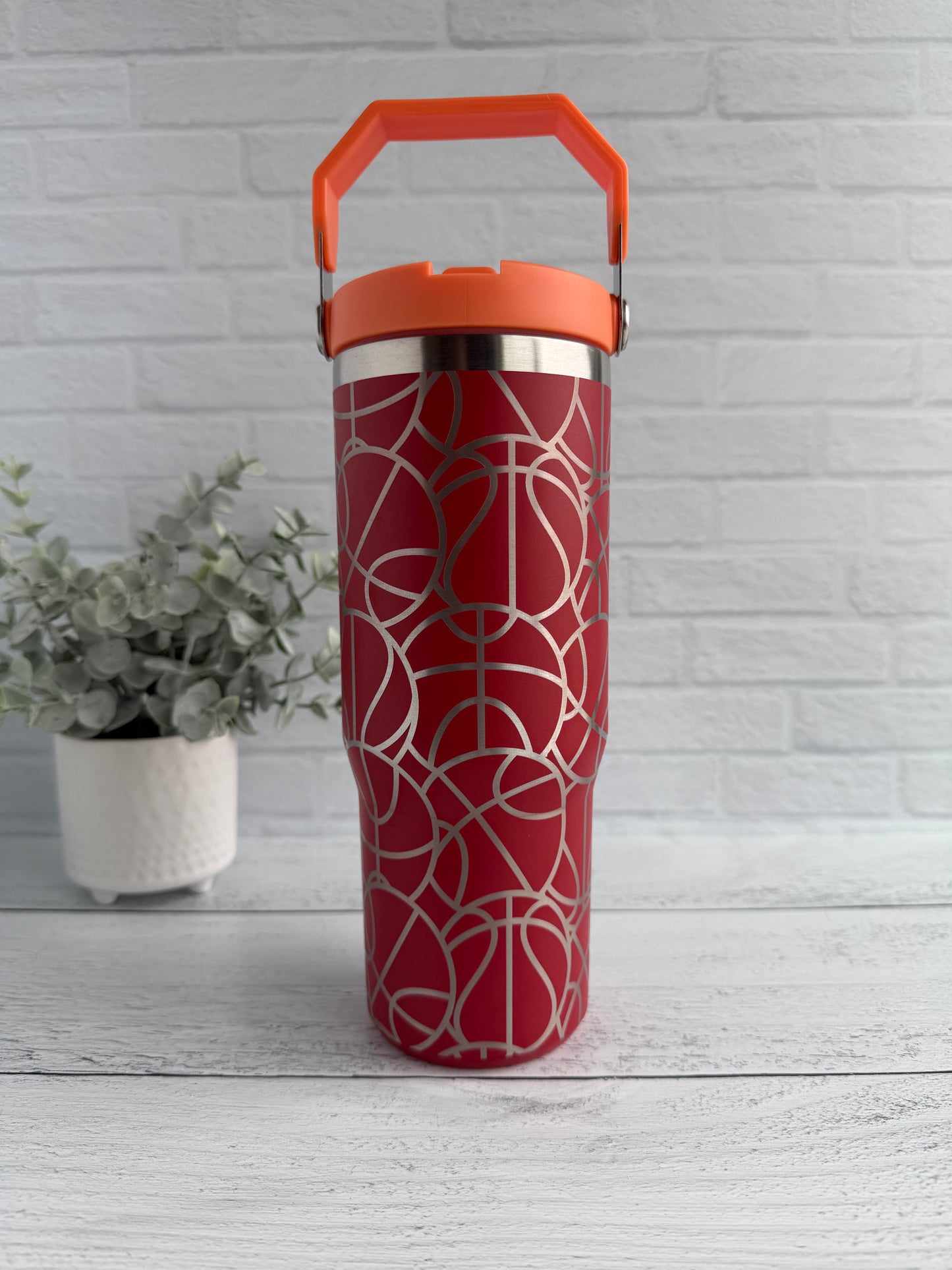 30 oz Tumbler - Basketball on Red RTS