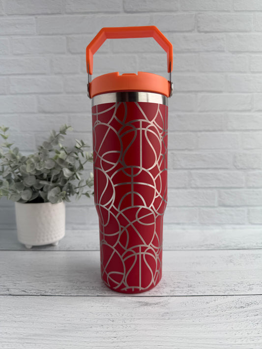 30 oz Tumbler - Basketball on Red RTS