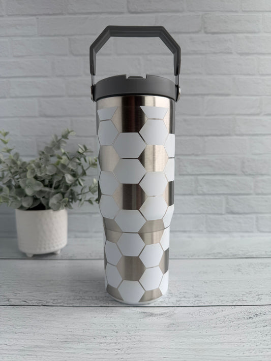 30 oz Tumbler - Soccer on White RTS