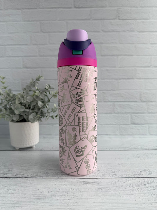 24 Oz Tumbler with Mahjong design on Pink RTS