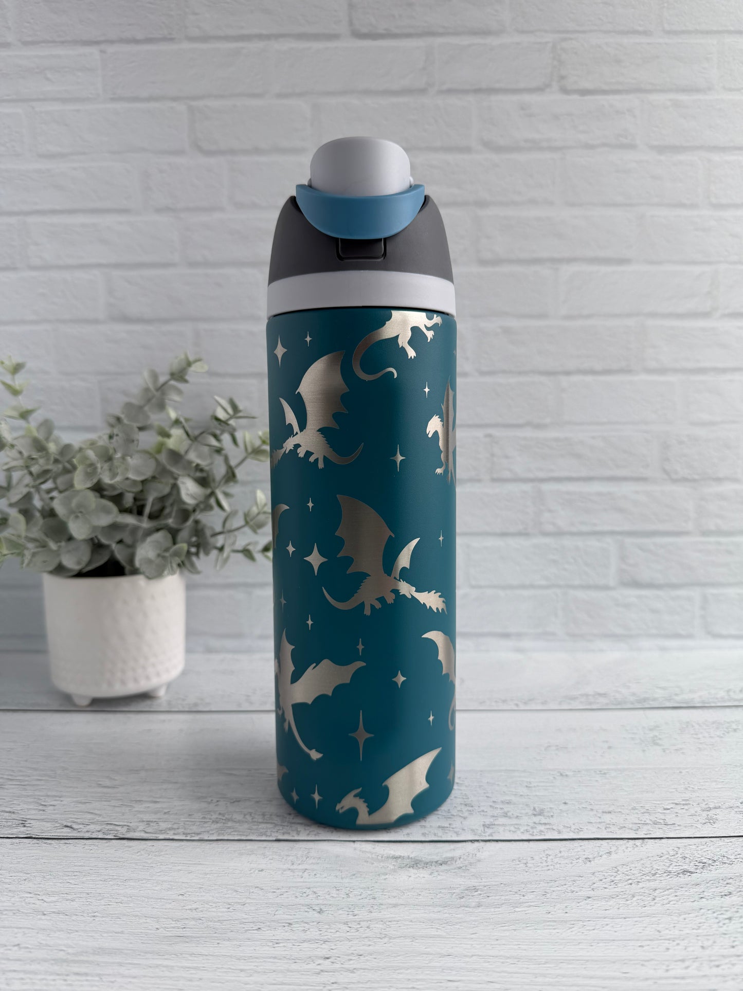 24 Oz Tumbler with Dragon design on Dark Teal RTS