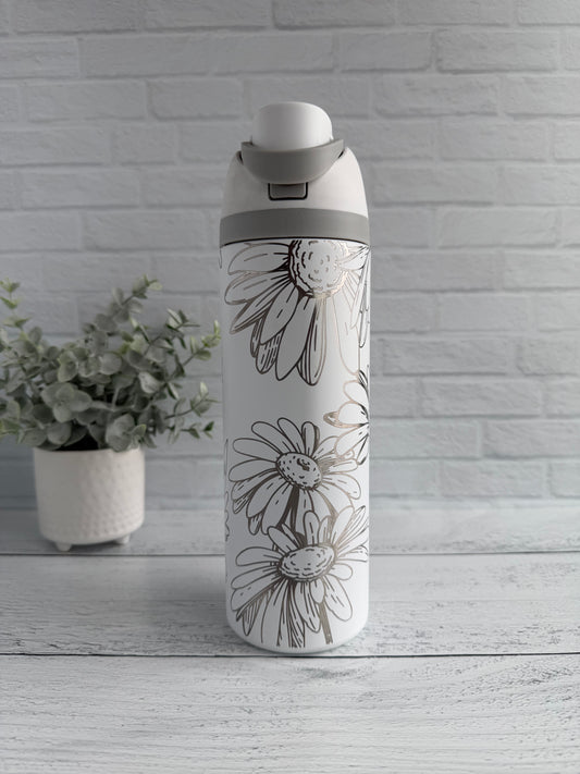 24 Oz Tumbler with Daisy design on White RTS