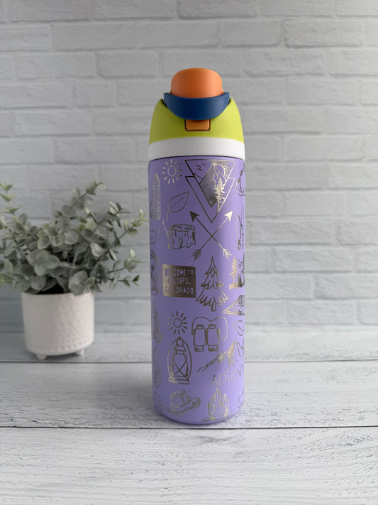 24 Oz Tumbler with Camping design on Lavender RTS