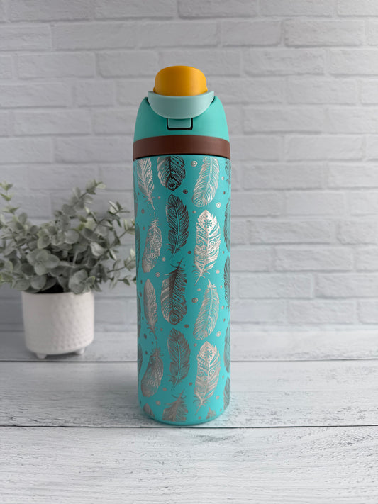 24 Oz Tumbler with Feather design on Teal RTS
