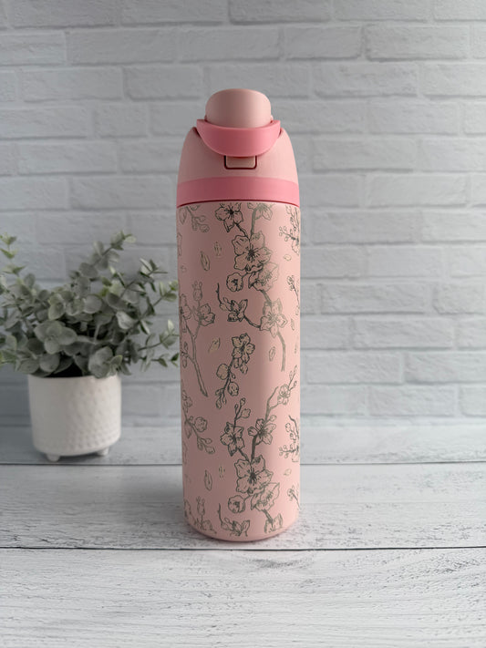 24 Oz Tumbler with Cherry Blossom design on Pink RTS