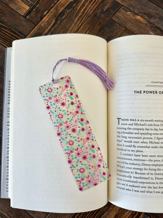Pink and Teal Floral Bookmark