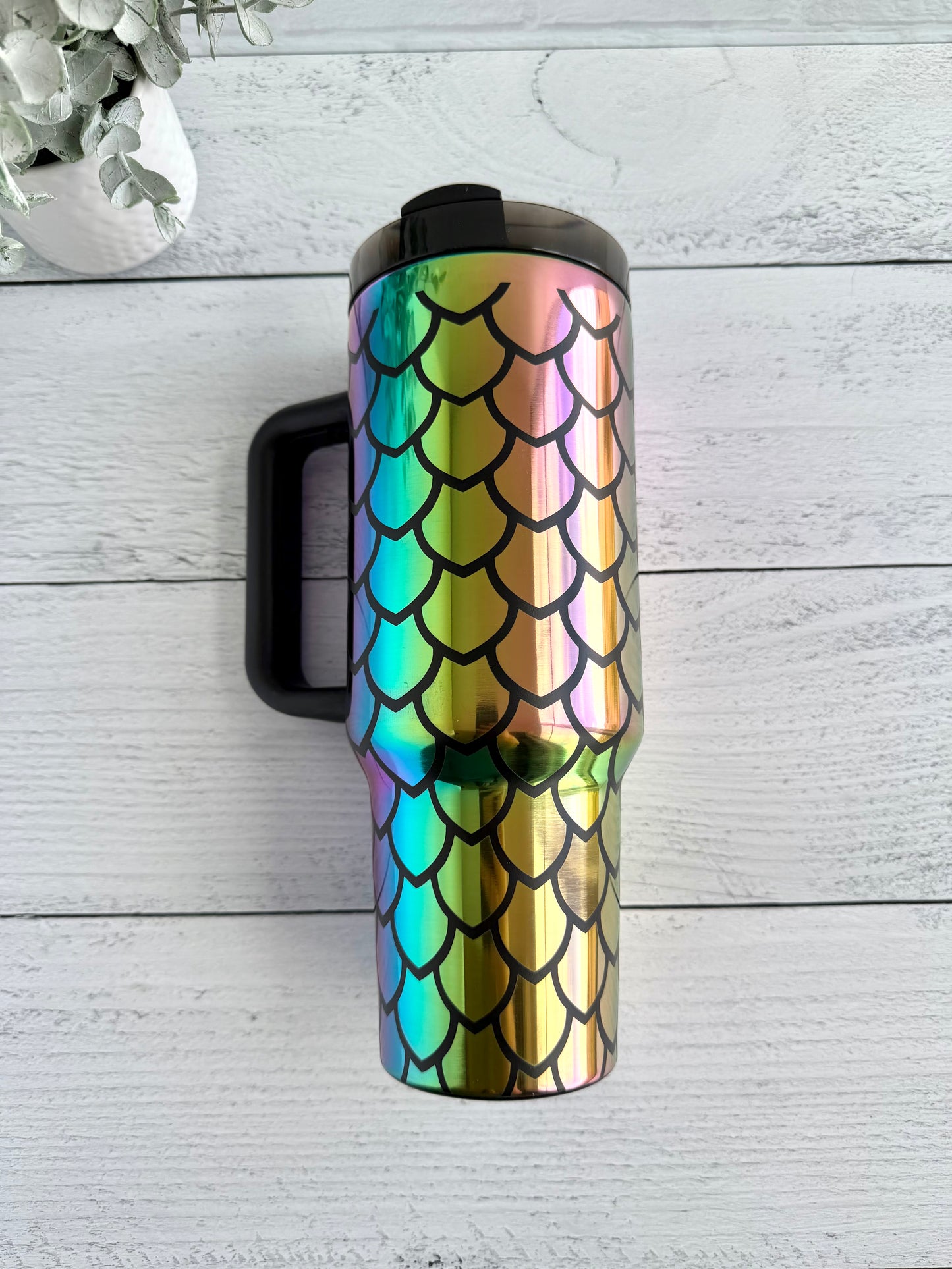 40 oz Tumbler - Dragon Scales on Black engraves Rainbow RTS