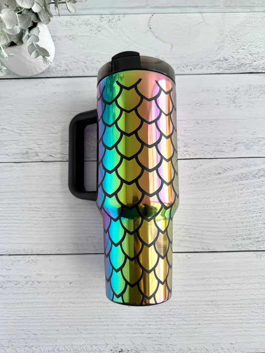 40 oz Tumbler - Dragon Scales on Black engraves Rainbow RTS