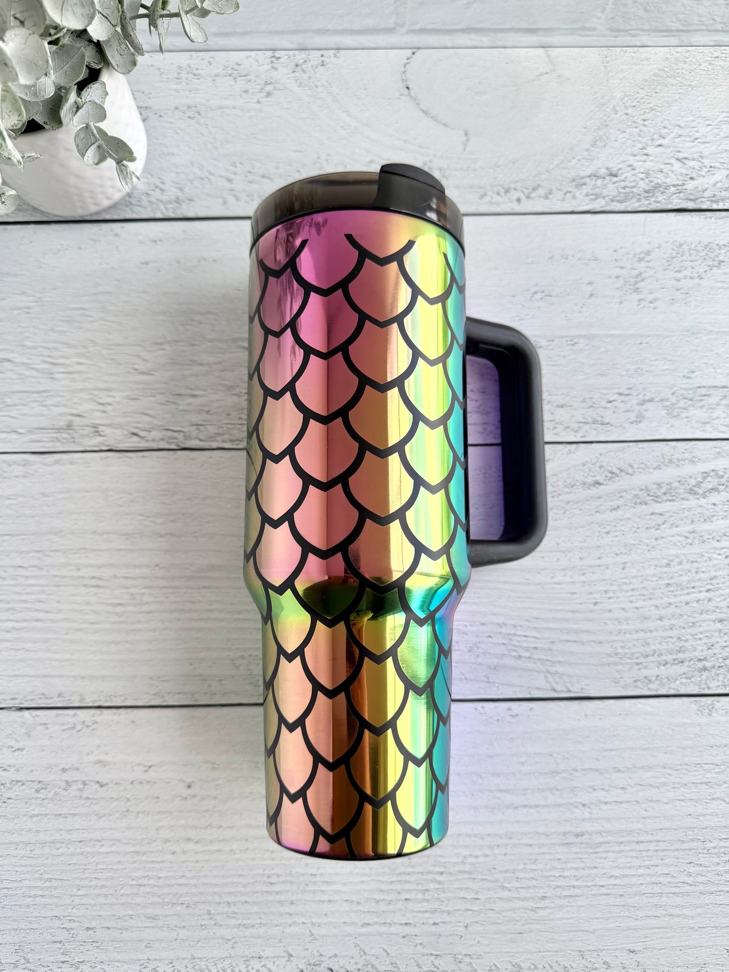 40 oz Tumbler - Dragon Scales on Black engraves Rainbow RTS