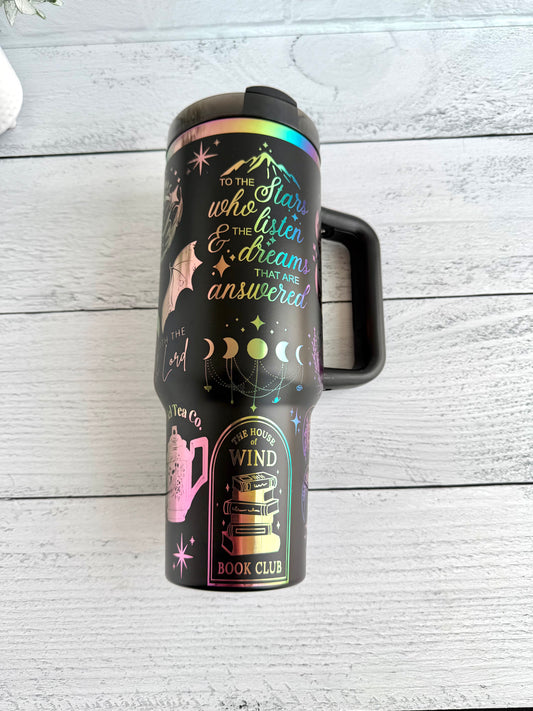 40 oz Tumbler - ACOTAR on Black that engraves Rainbow RTS