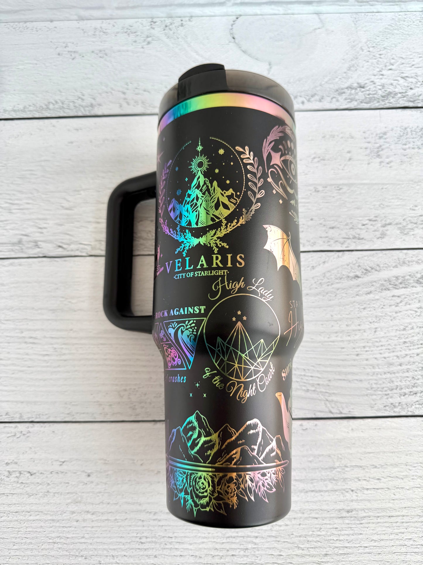 40 oz Tumbler - ACOTAR on Black that engraves Rainbow RTS